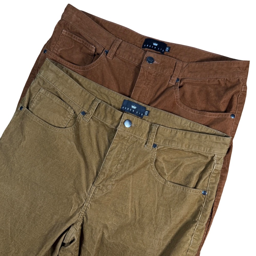 Under 510 Corduroy Pants Men 34x28 Brown Tan Slim Fit BUNDLE of 2 Stretch Casual